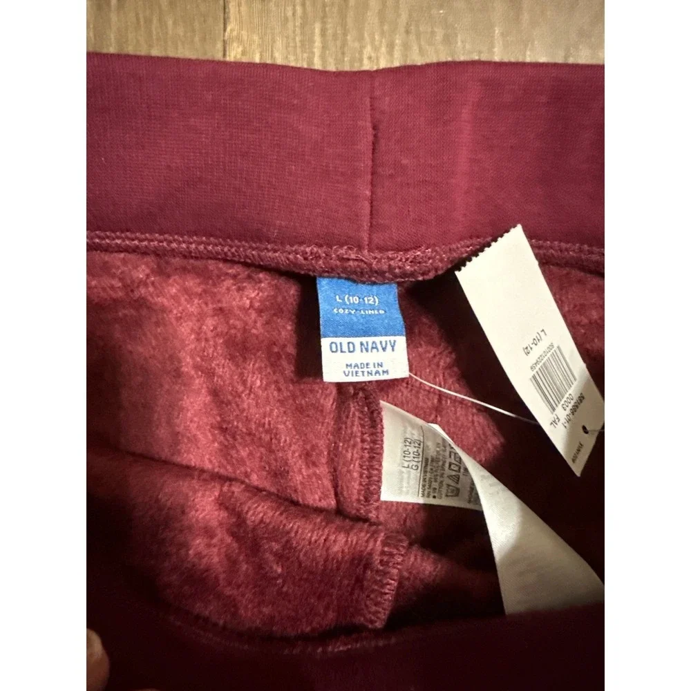 NWT Old Navy Girls Youth Fleece Lined Burgundy Leggings Large 10/12‎